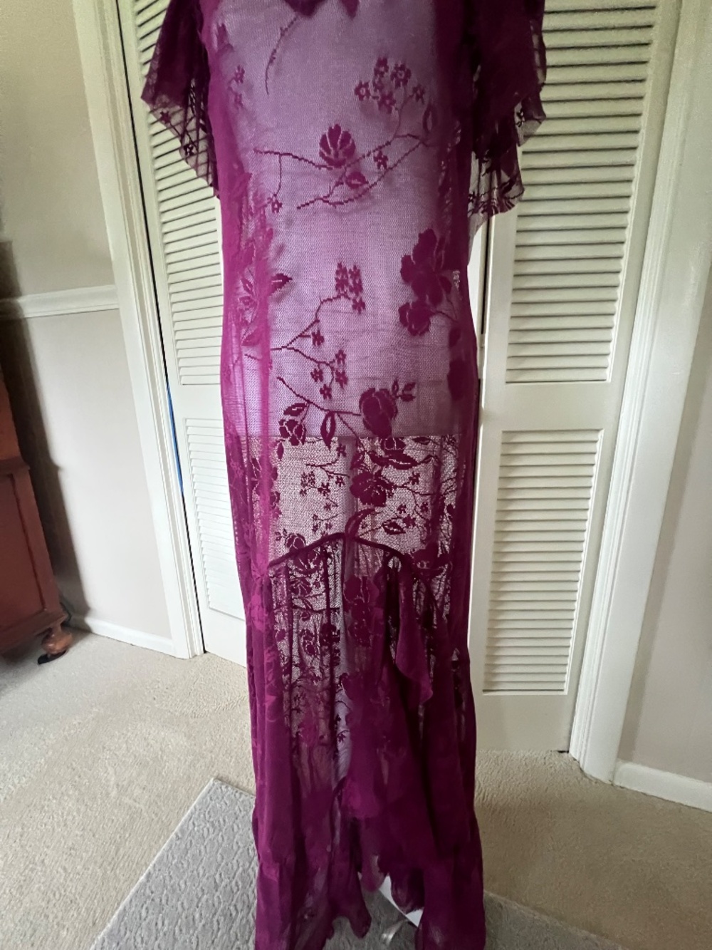 Free People Intimately Sheer Lace Maxi Dress in Plum Size M - Picture 3 of 16